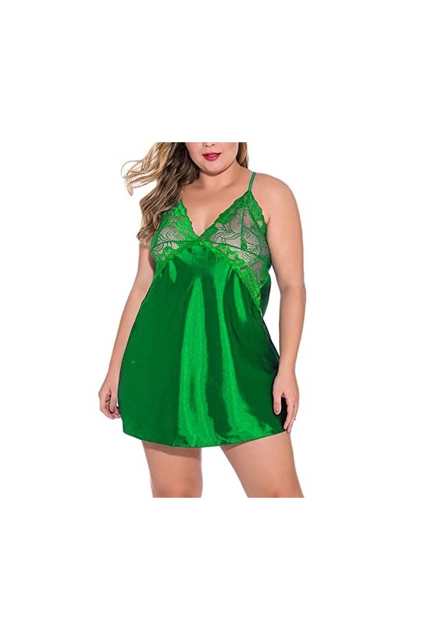 Bluelucon Lingerie sexy pour femme - Col en V profond - Érotique - Avec string - Nuisette sexy - Grandes tailles - Vert - XXL