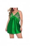 Bluelucon Lingerie sexy pour femme - Col en V profond - Érotique - Avec string - Nuisette sexy - Grandes tailles - Vert - XXL
