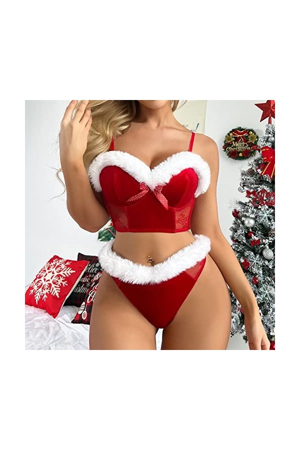 Noël Lingerie Sexy Lingerie Sexy Femme Dentelle Soutien-gorge Érotique Confortable Doux Transparent Babydoll Sous-vêtements e