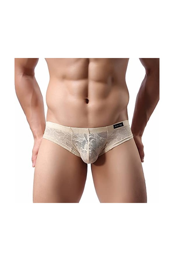 Générique Short Respirant en Maille et Dentelle pour Hommes Boxer Sexy sous-vêtements Transparents Tongs Transparentes Linger