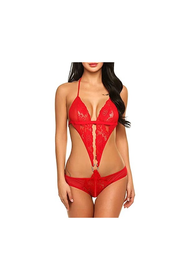 Lingerie Erothique Sexy, Femme Nuit Dentelle Deep V Open Ensemble Back Monopièce Pyjama Nuisette Lingerie Sexy Ensemble Souti