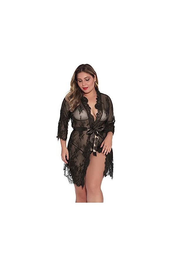 liaddkv Femmes Sexy Lingerie Deep V Teddy Vêtements de Nuit avec Culotte Femme Lingerie Femme Enceinte, Noir , L
