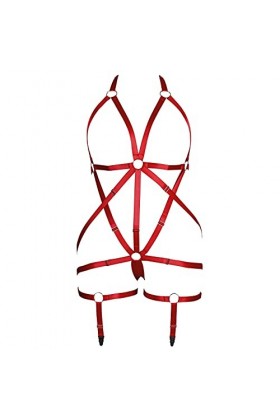 BBOHSS Fette Body Harness pour femme avec jarretière et jarretière Grande taille Cage Cadre creux Bas Ensemble Punk Goth Rave