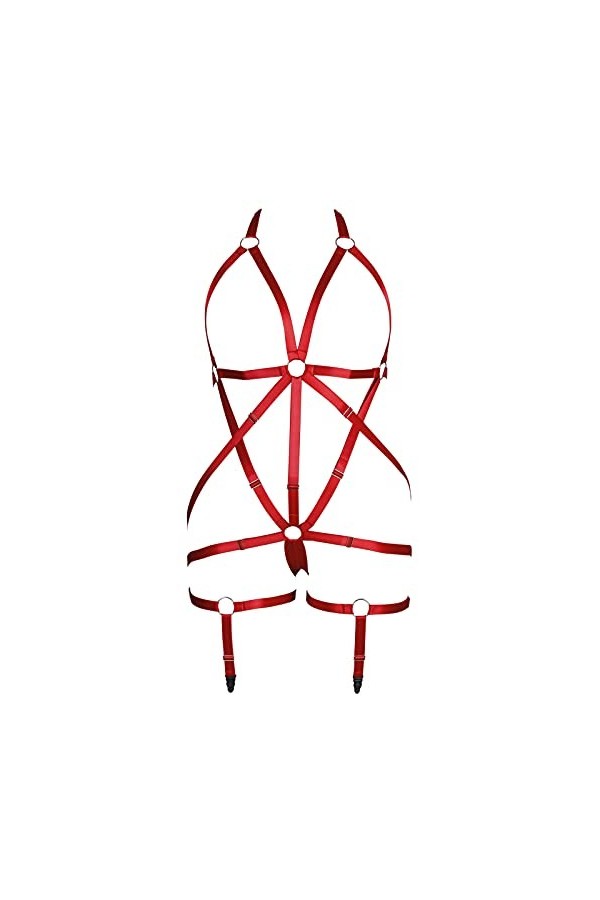 BBOHSS Fette Body Harness pour femme avec jarretière et jarretière Grande taille Cage Cadre creux Bas Ensemble Punk Goth Rave