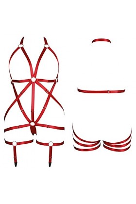 BBOHSS Fette Body Harness pour femme avec jarretière et jarretière Grande taille Cage Cadre creux Bas Ensemble Punk Goth Rave