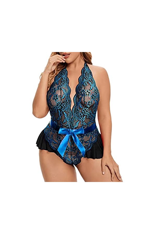 liaddkv Ensemble de lingerie sexy pour femme, licol, tour de cou, soutien-gorge à lanières et culotte, 2 pièces en dentelle, 