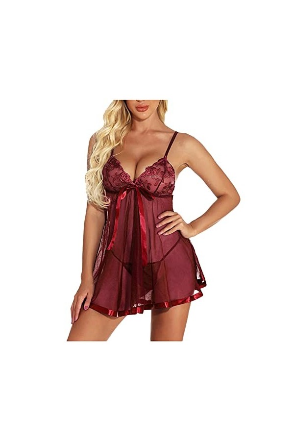 liaddkv Ensemble de pyjama et sous-vêtements pour femme - En dentelle - Sexy - Culotte sexy, Bordeaux, XXXL