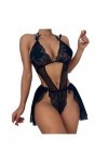 liaddkv Sexy Mode Lingerie Dentelle Sous-vêtements Dentelle Pyjamas Anneau en Acier Bretelles Femme String Sexy, Noir , L