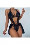 liaddkv Sexy Mode Lingerie Dentelle Sous-vêtements Dentelle Pyjamas Anneau en Acier Bretelles Femme String Sexy, Noir , L