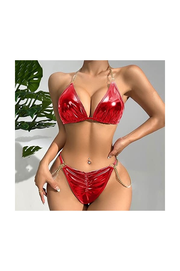 liaddkv Ensemble de lingerie avec armatures pour femme - Deux pièces - Lingerie - Sous-vêtements de nuit avec armatures, roug