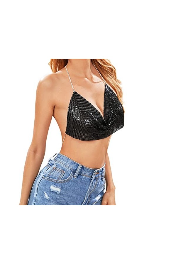 Lingerie Femme Sexy Ensemble Homme Sexy Hot y27k Chaîne de Femmes Sling Sexy Open Sequins Retour Metal Vest Top Tenue Nylon S