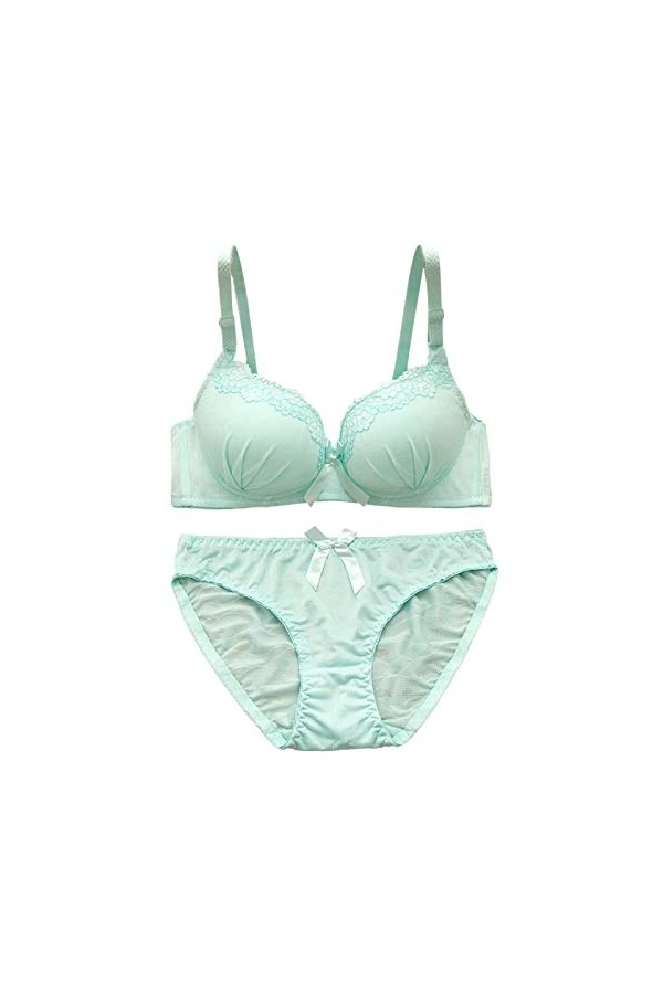 liaddkv Ensemble de lingerie sexy en dentelle douce et transparente avec soutien-gorge et culotte en dentelle florale, bleu c