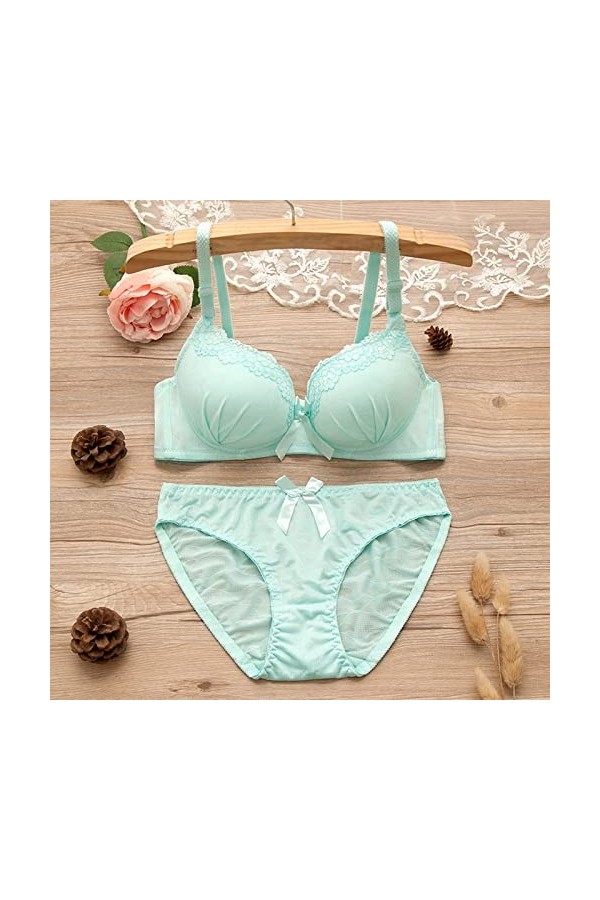 liaddkv Ensemble de lingerie sexy en dentelle douce et transparente avec soutien-gorge et culotte en dentelle florale, bleu c