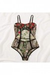 TDEOK Body sexy en dentelle - Body creux - Grenouillères brodées - Motif floral, Noir , XXL
