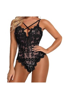 liaddkv Sexy Fashion Lace Sous-vêtements en dentelle avec anneau en acier, Noir , M