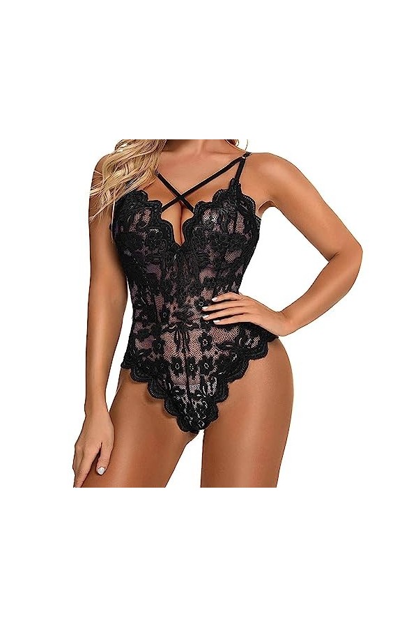 liaddkv Sexy Fashion Lace Sous-vêtements en dentelle avec anneau en acier, Noir , M