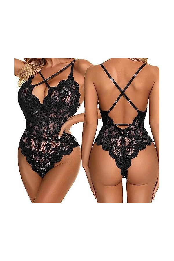 liaddkv Sexy Fashion Lace Sous-vêtements en dentelle avec anneau en acier, Noir , M