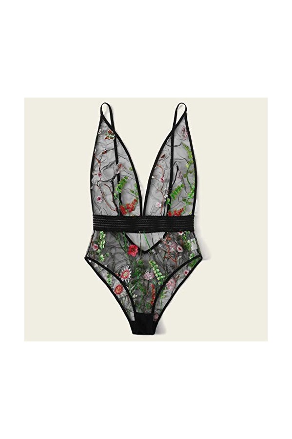 Jumpui Pyjamas de nuit vêtements femmes dentelle sous-vêtements sexuels pyjamas sexy lingerie calendrier, Noir , L