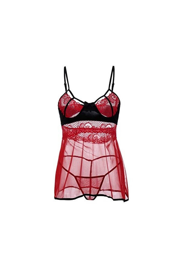 liaddkv Pyjama sexy sans fil en dentelle pour femme, rouge, XL