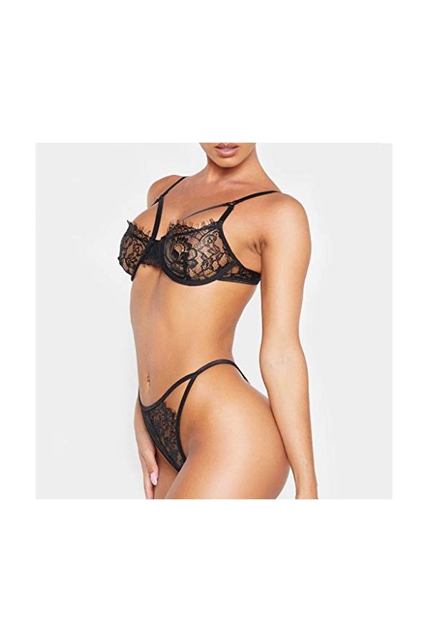 sous-Vetements Femme Dentelle Lingerie Sexy Ensemble 2 Pièce Ensemble Soutien Gorge et String Sexy Vêtements De Nuit Erotique