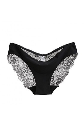 WhOpro Lingerie Arrière Ouvert Culotte en Coton Sans Couture Culotte Creuse Sous-vêtements Vernis Lingerie Sexy, Noir , L