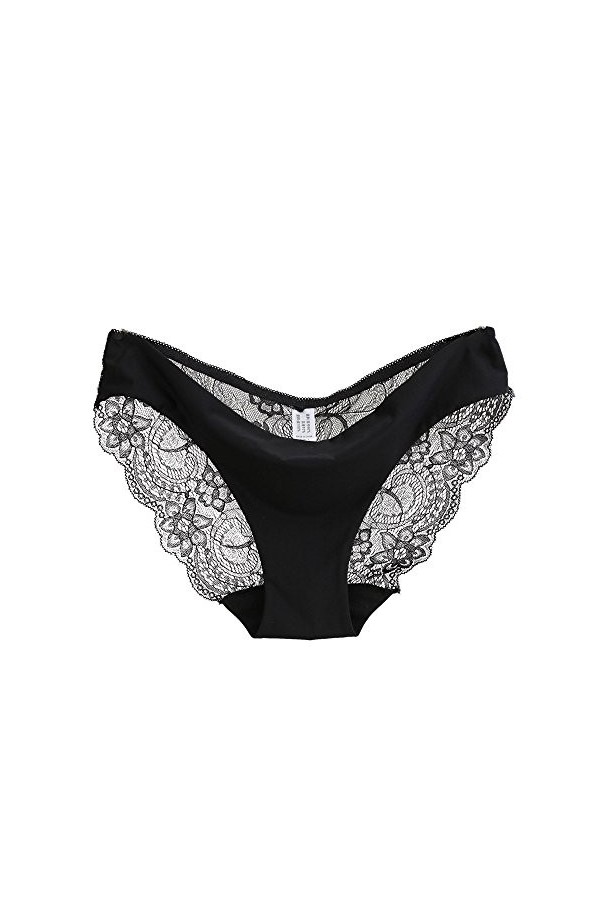 WhOpro Lingerie Arrière Ouvert Culotte en Coton Sans Couture Culotte Creuse Sous-vêtements Vernis Lingerie Sexy, Noir , L