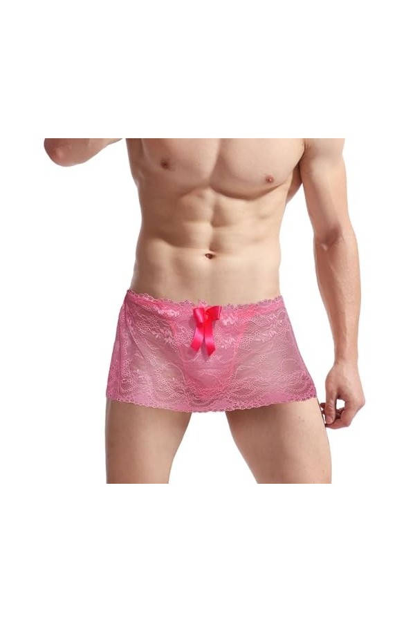BreakEgg String en dentelle pour homme - Taille basse - Sous-vêtements sexy pour homme - Lingerie de nuit bombée sur le devan