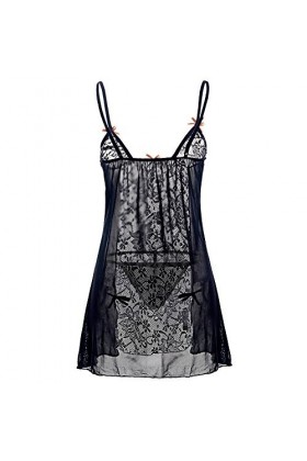 Luckywaqng Femmes Bowknot Look Sexy Clubwear Vêtements de Nuit Sexy Sous-vêtements Ensemble de Lingerie Femme Bleu, Noir , XX