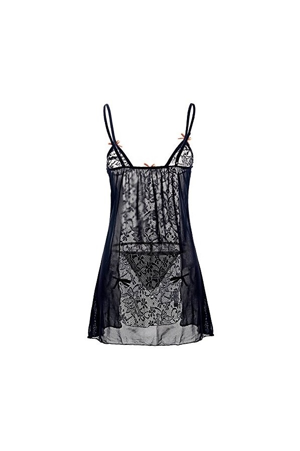 Luckywaqng Femmes Bowknot Look Sexy Clubwear Vêtements de Nuit Sexy Sous-vêtements Ensemble de Lingerie Femme Bleu, Noir , XX