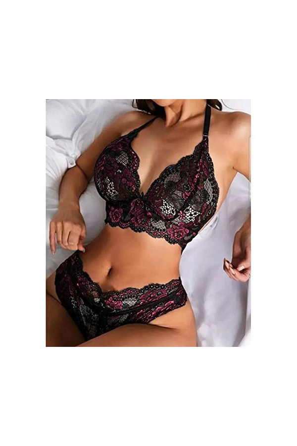Vêtements De Nuit Femme 2 Pièce sous-Vetements Dentelle Lingerie Sexy Ensemble Erotique Ensemble Soutien Gorge et String Sexy