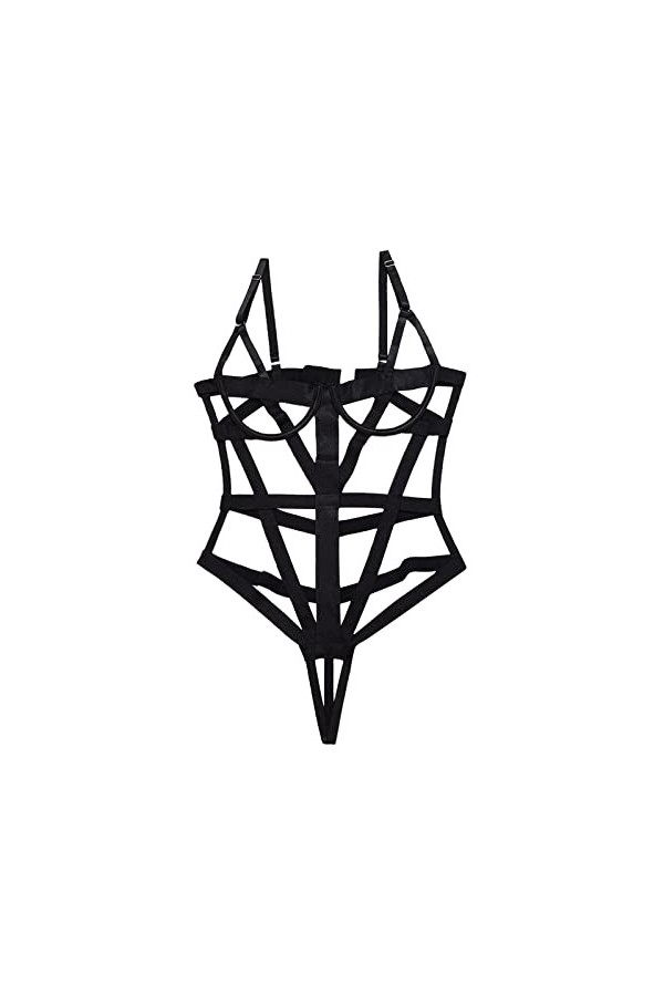 WhOpro Bustier Lingerie Mode Creux Sangle Lingerie Sous-vêtements Vêtements de Nuit Anneau en Acier Pyjama Jarretière Mesh Li