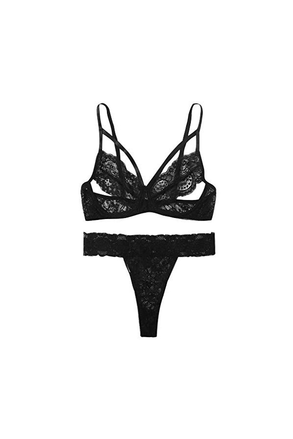 LDadgf Ensemble de sous-vêtements en dentelle pour femme, grande taille, noir, mini bikini sexy et extrême, Noir , XXXXL