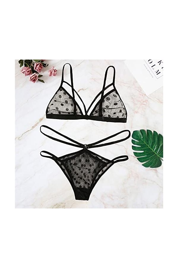 LDadgf Lingerie sexy Wave Point en polyester à enfiler pour femme Rouge Avec porte-jarretelles, Noir , XL