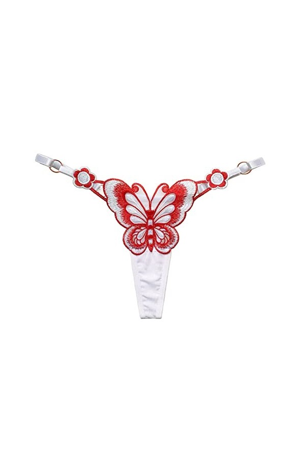 String pour femme avec broderie papillon chic Blanc Taille unique