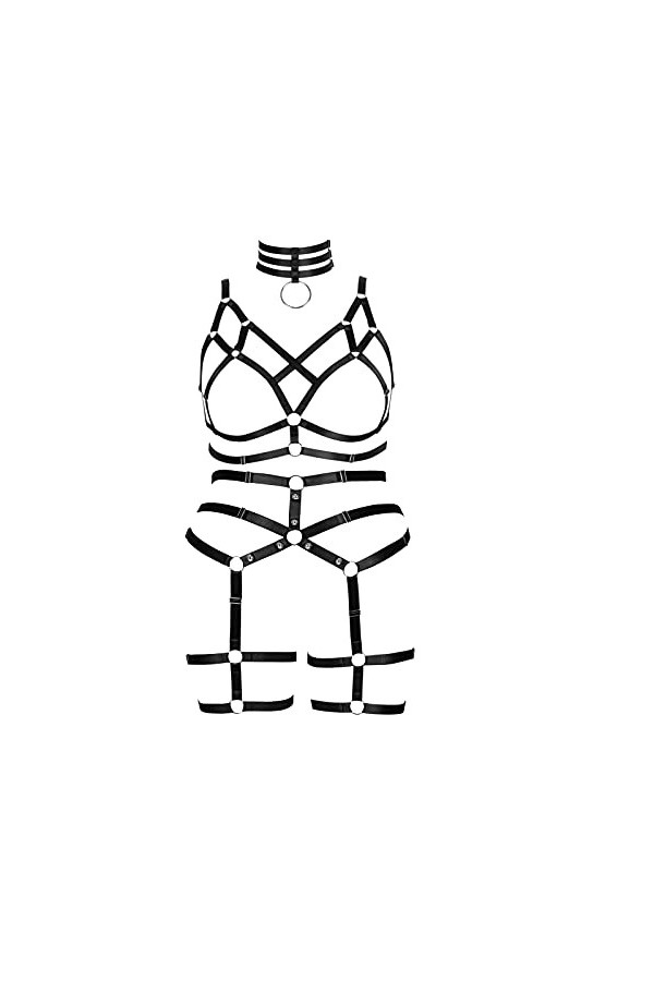 Femmes Bretelles Soutien - Gorge Mode Grand Soutien - Gorge Cage Encolure Bas Garter Set Punk Gothique Carnaval Dance Costume