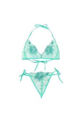 UOWEG Ensemble de lingerie sexy en dentelle réglable pour femme - Broderie florale - 2 pièces - Soutien-gorge sexy et culotte