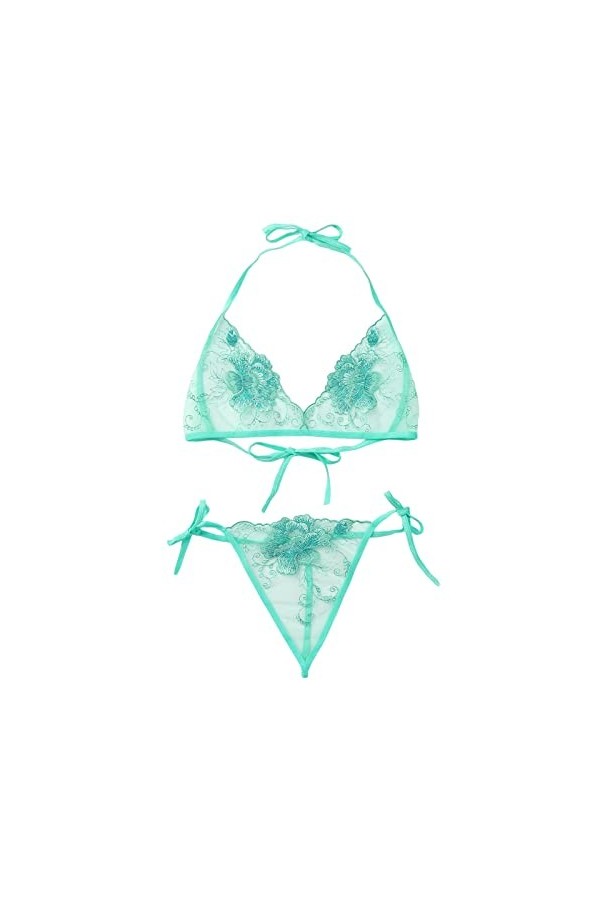 UOWEG Ensemble de lingerie sexy en dentelle réglable pour femme - Broderie florale - 2 pièces - Soutien-gorge sexy et culotte