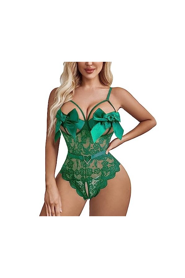 Lingerie sexy pour femme - Soutien-gorge - Lingerie amusante en dentelle - Dos nu - Coupe moulante - Sans détachement - Body 