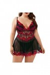 Luckywaqng Ensemble de lingerie sexy pour femme - Grande taille - Dentelle - En maille - En V profond - Chemise de nuit pour 