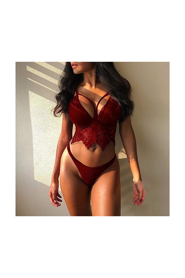 Lingerie Sexy Ensemble Femme 2 Pièce sous-Vetements Erotique Ensemble Soutien Gorge et String Sexy Vêtements De Nuit Dentelle