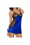 Lingerie Nuisette Dentelle Femme Dos Sexy Translucide Sling Sexy Lingerie Culotte Femme, bleu, XXXL