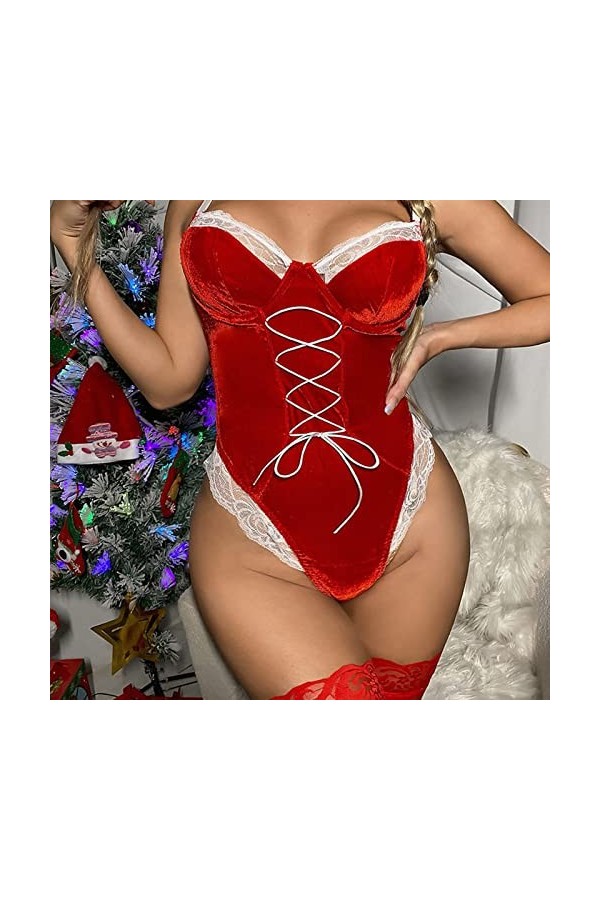 Lingerie sexy de Noël pour femme - Lingerie sexy en dentelle - Soutien-gorge érotique - Corset - Nuisette - Sous-vêtement de 