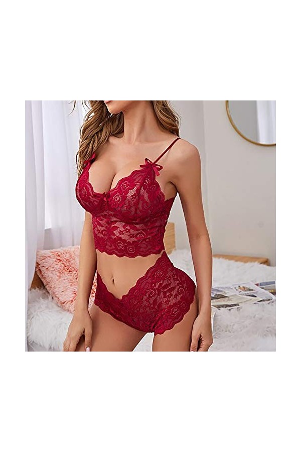 Ensemble Soutien Gorge et String Femme 2 Pièce sous-Vetements Dentelle Vêtements De Nuit Erotique Lingerie Sexy Ensemble Sexy