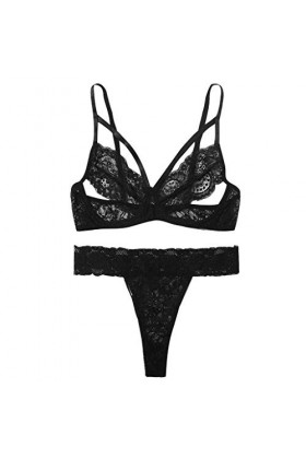 LDadgf Ensemble de sous-vêtements en dentelle pour femme, grande taille, noir, mini bikini sexy et extrême, Noir , XXL