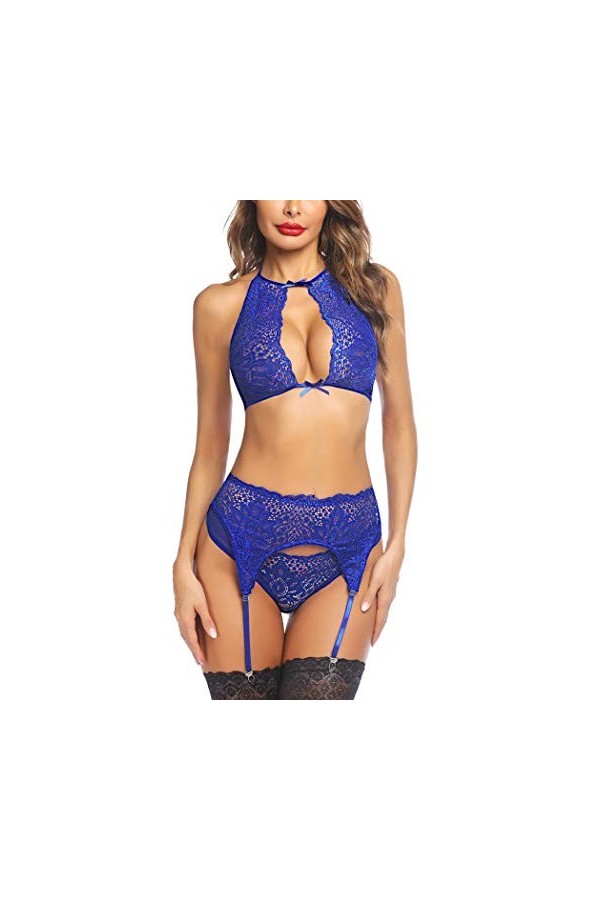 wearella Ensemble de lingerie sexy en dentelle avec porte-jarretelles pour femme sans bas , vert, taille M