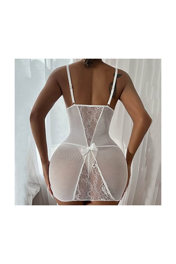 Lingerie Femme Dentelle Nuisette Ouverte Sexy Décolleté en V Sexy Teddy Lingerie Culotte Ouverte Sexy Hot Chaude Florale Col 