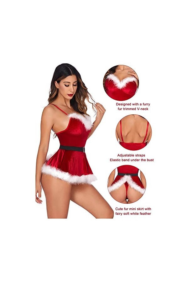 Lingerie Sexy de Noël Lingerie Sexy pour Femme Taille Haute Chemise de Nuit Sous-vêtements Lingerie Dentelle Sous-vêtements E
