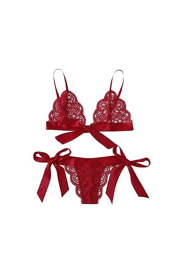 Générique Femme Lingerie Nuisette, Sexy Avec Nœud Papillon En Trois Points Et Combinaison Deux Pièces Fendue Sous Vetements F