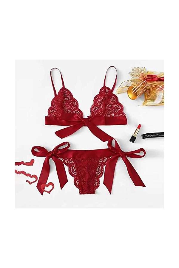Générique Femme Lingerie Nuisette, Sexy Avec Nœud Papillon En Trois Points Et Combinaison Deux Pièces Fendue Sous Vetements F