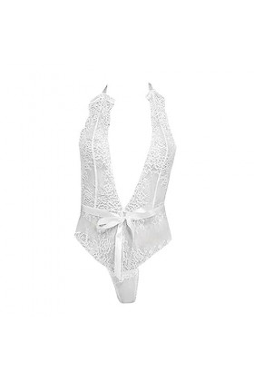 liaddkv Lingerie sexy avec col en V profond et tailles au choix de coutures en dentelle chaînes Lingerie pour vous, Blanc., L